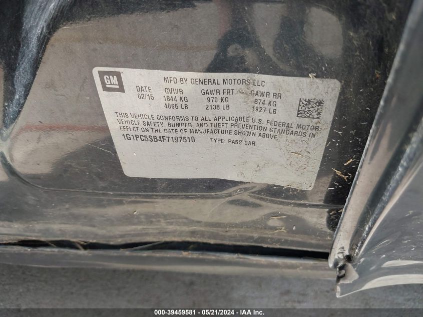 2015 Chevrolet Cruze 1Lt Auto VIN: 1G1PC5SB4F7197510 Lot: 39459581