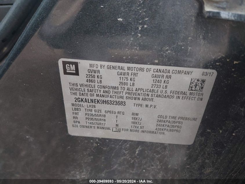 2017 GMC Terrain Sle-2 VIN: 2GKALNEK9H6323683 Lot: 39459593