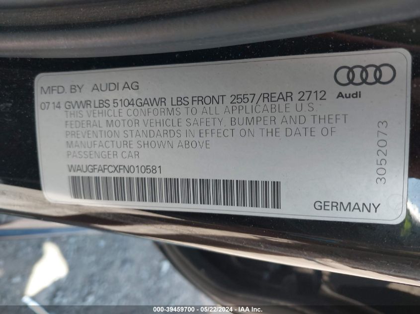 2015 Audi A6 2.0T Premium VIN: WAUGFAFCXFN010581 Lot: 39459700