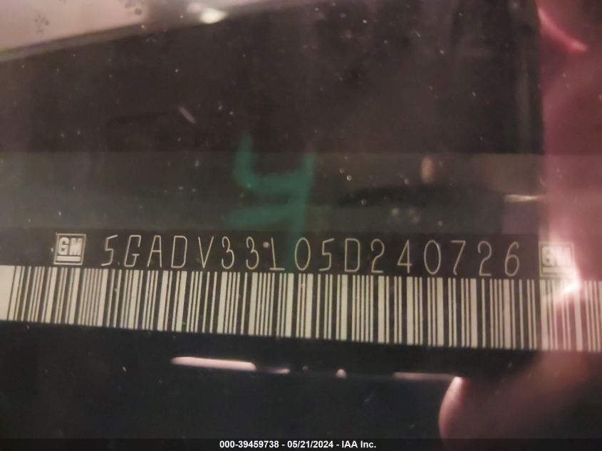 2005 Buick Terraza Cxl VIN: 5GADV33L05D240726 Lot: 39459738