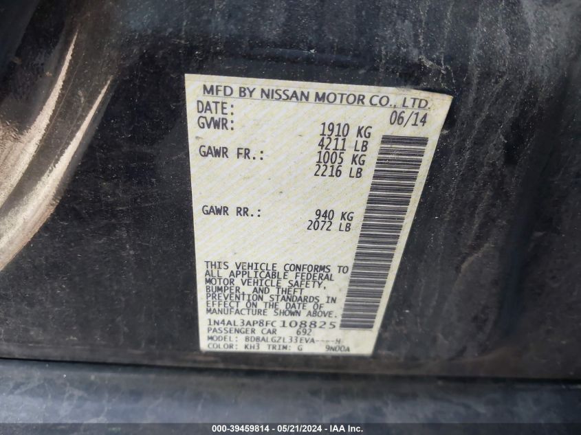 2015 Nissan Altima 2.5/S/Sv/Sl VIN: 1N4AL3AP8FC108825 Lot: 39459814