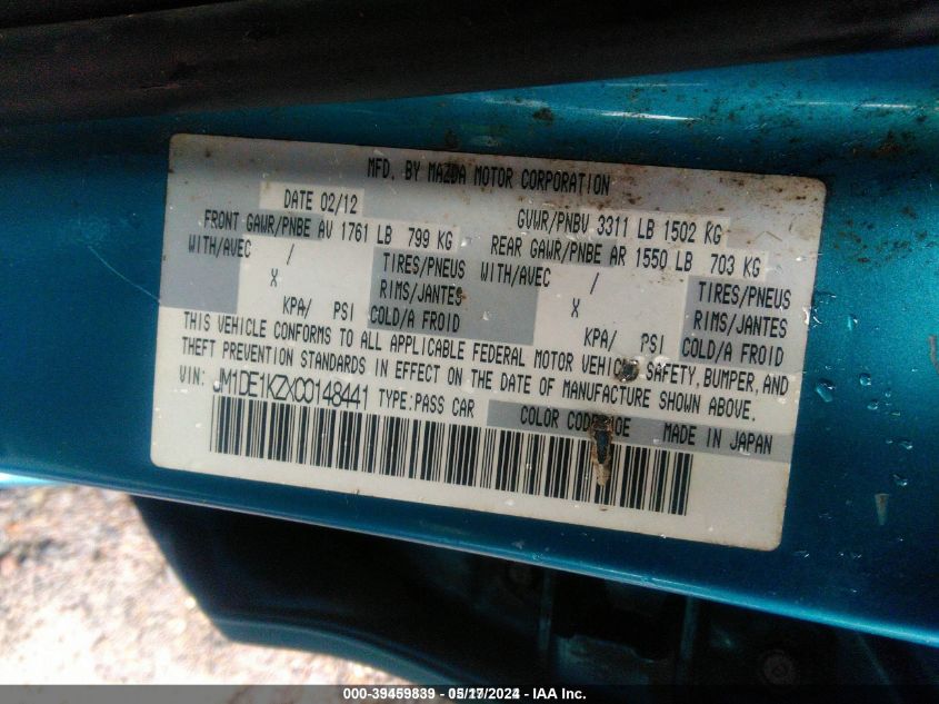 2012 Mazda Mazda2 Sport VIN: JM1DE1KZXC0148441 Lot: 39459839
