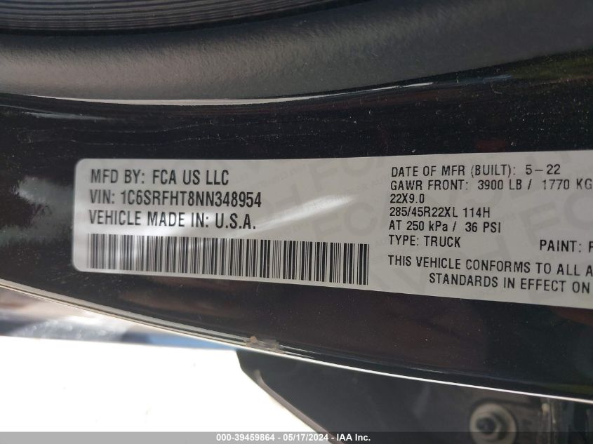 2022 Ram 1500 Limited 4X4 5'7 Box VIN: 1C6SRFHT8NN348954 Lot: 39459864