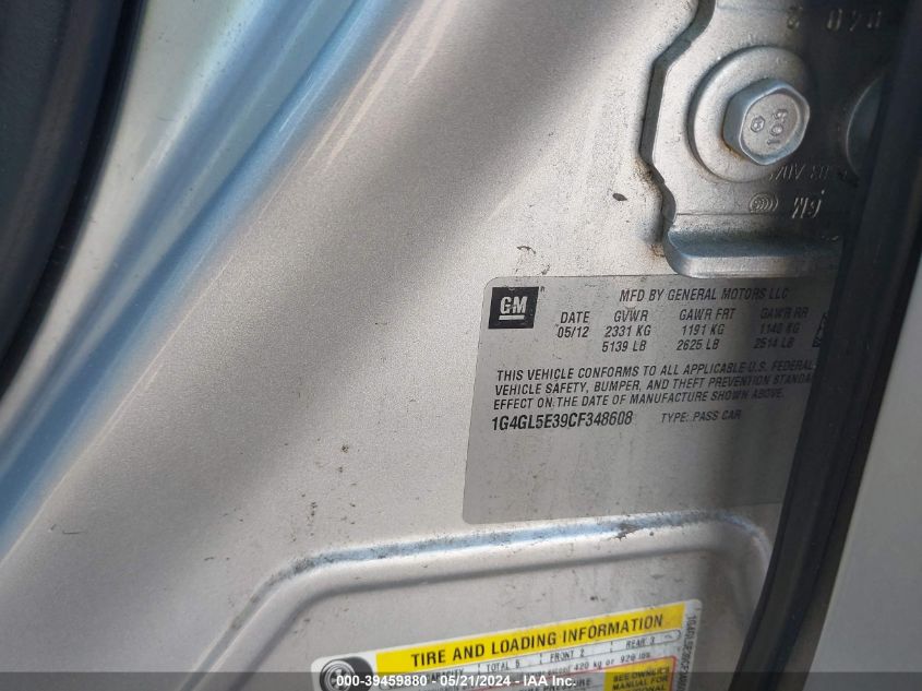 2012 Buick Lacrosse Leather Group VIN: 1G4GL5E39CF348608 Lot: 39459880