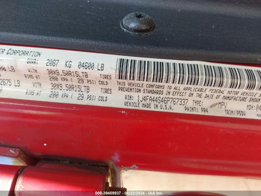 2006 Jeep Wrangler Unlimited VIN: 1J4FA44S46P767337 Lot: 39459937