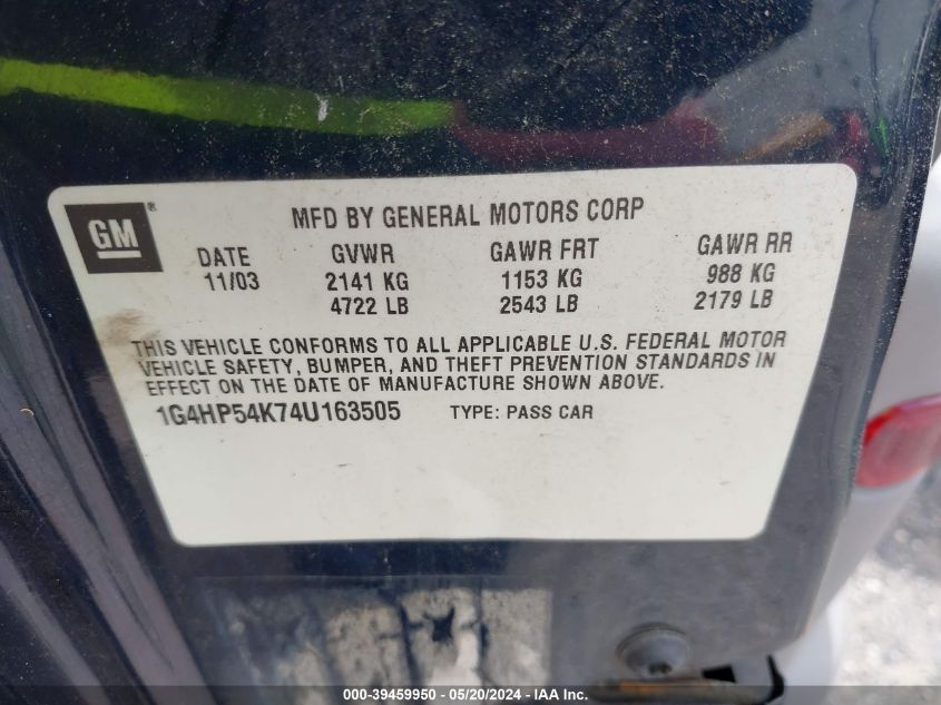 2004 Buick Lesabre Custom VIN: 1G4HP54K74U163505 Lot: 39459950
