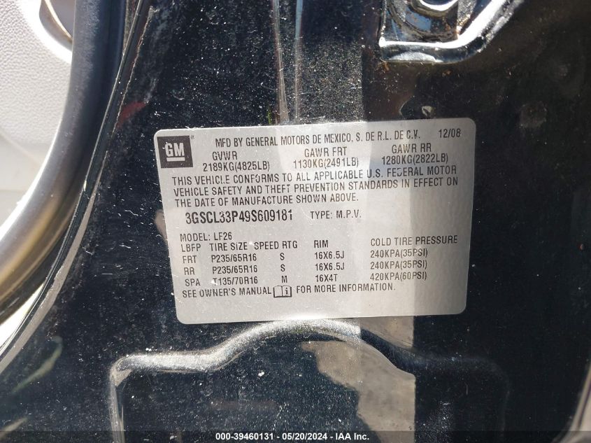 2009 Saturn Vue 4-Cyl Xe VIN: 3GSCL33P49S609181 Lot: 39460131