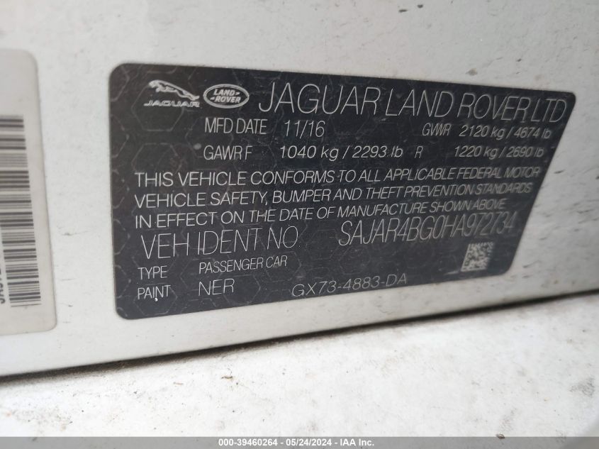 2017 Jaguar Xe 25T VIN: SAJAR4BG0HA972734 Lot: 39460264