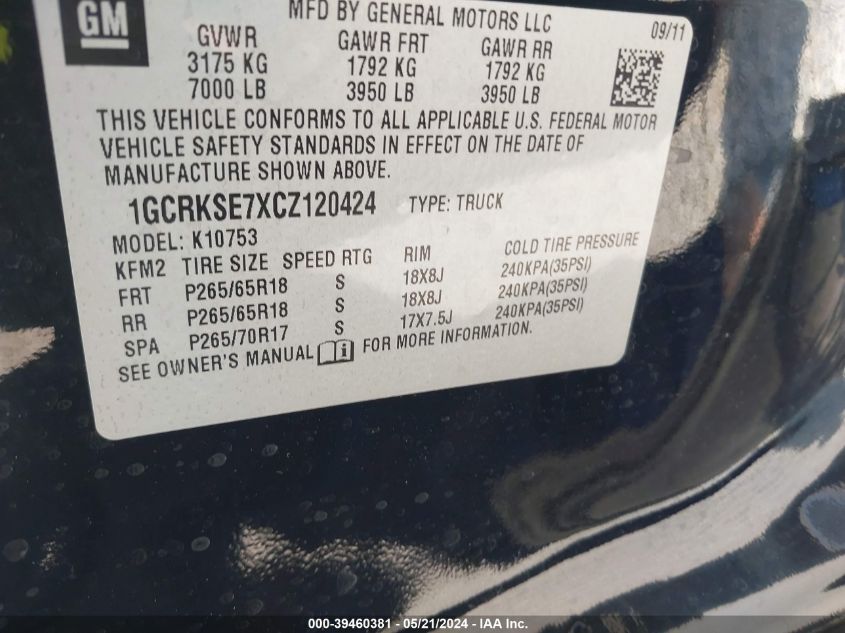 2012 Chevrolet Silverado 1500 Lt VIN: 1GCRKSE7XCZ120424 Lot: 39460381