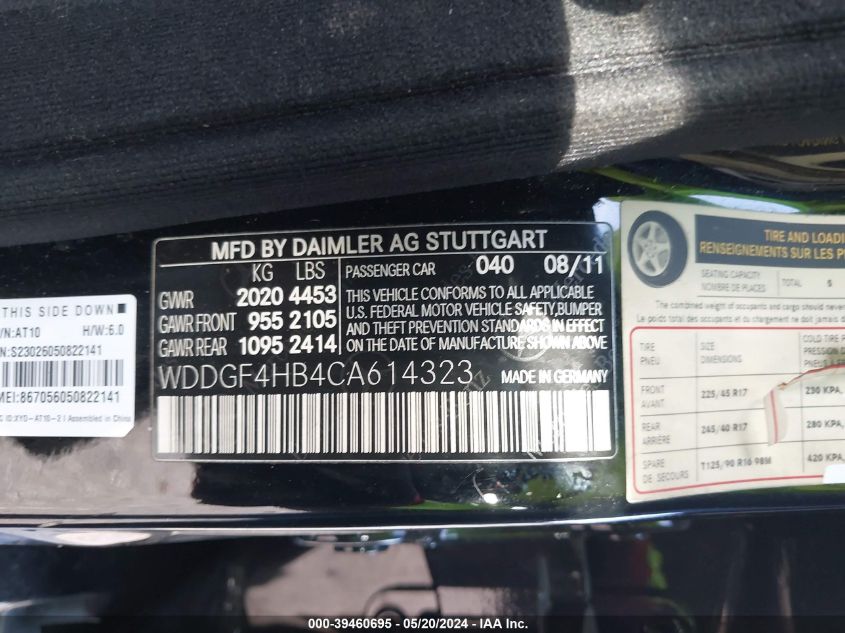 2012 Mercedes-Benz C 250 Luxury/Sport VIN: WDDGF4HB4CA614323 Lot: 39460695