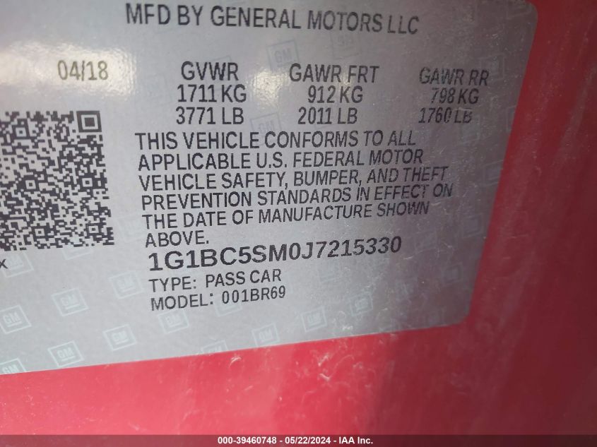 2018 Chevrolet Cruze Ls Auto VIN: 1G1BC5SM0J7215330 Lot: 39460748