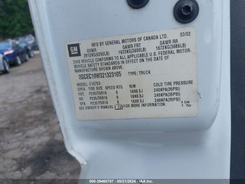 2002 Chevrolet Silverado 1500 VIN: 2GCEC19W321323105 Lot: 39460757