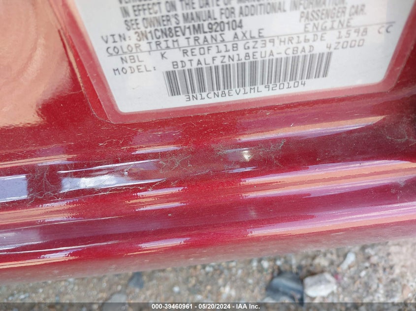 2021 Nissan Versa Sv Xtronic Cvt VIN: 3N1CN8EV1ML920104 Lot: 39460961