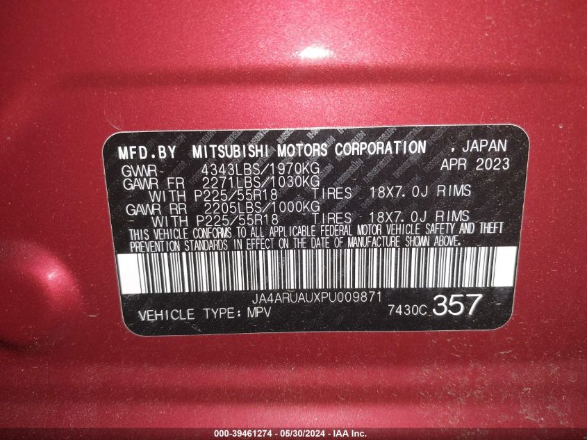 2023 Mitsubishi Outlander Sport 2.0 Le Awc VIN: JA4ARUAUXPU009871 Lot: 39461274