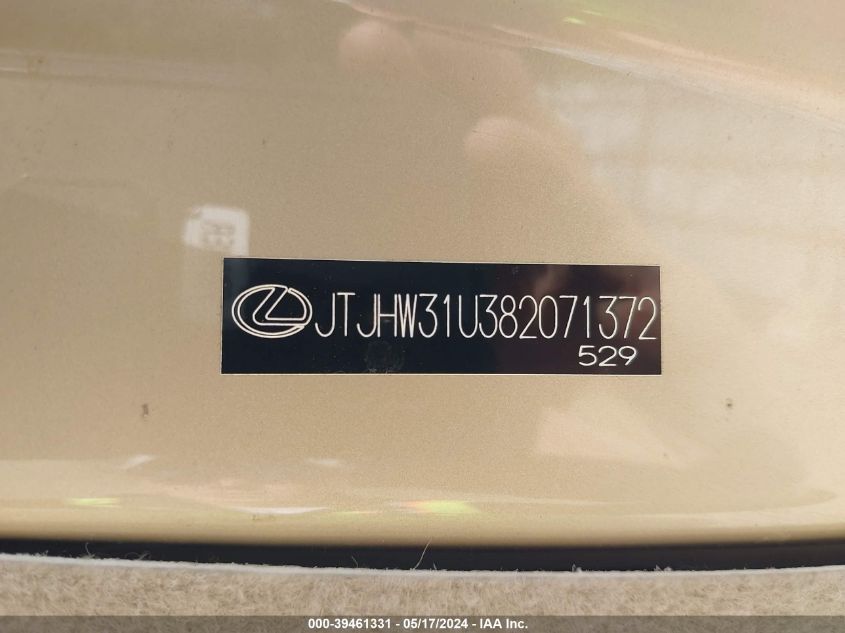 2008 Lexus Rx 400H VIN: JTJHW31U382071372 Lot: 39461331