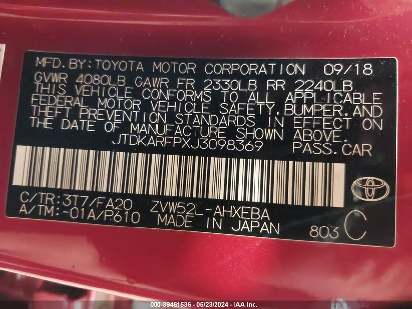 2018 TOYOTA PRIUS PRIME PLUS - JTDKARFPXJ3098369