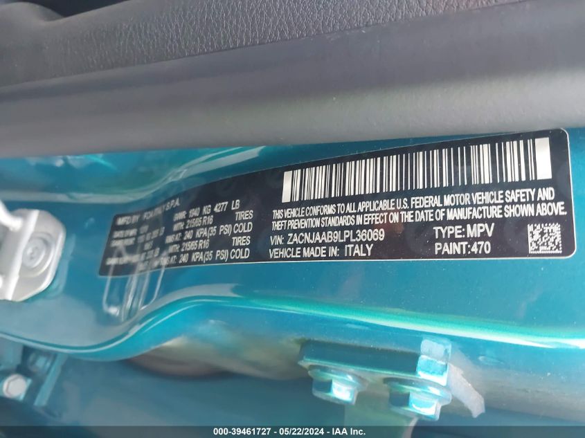 2020 Jeep Renegade Sport Fwd VIN: ZACNJAAB9LPL36069 Lot: 39461727