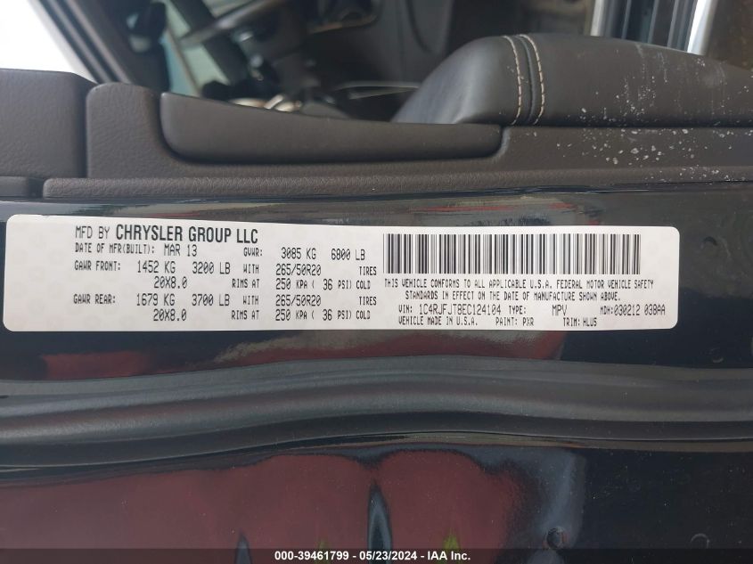 2014 Jeep Grand Cherokee Summit VIN: 1C4RJFJT8EC124104 Lot: 39461799