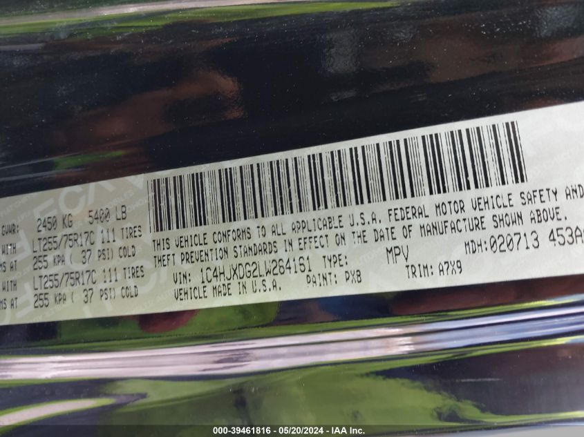 2020 Jeep Wrangler Unlimited Willys 4X4 VIN: 1C4HJXDG2LW264161 Lot: 39461816
