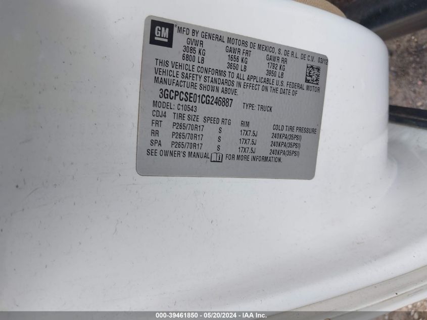 2012 Chevrolet Silverado 1500 Lt VIN: 3GCPCSE01CG246887 Lot: 39461850