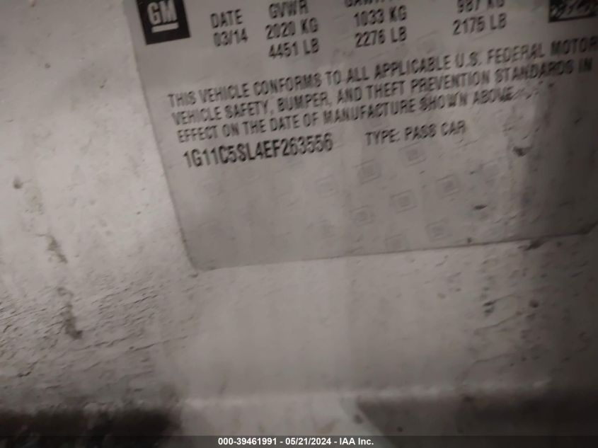 2014 Chevrolet Malibu 1Lt VIN: 1G11C5SL4EF263556 Lot: 39461991