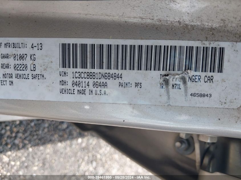 2013 Chrysler 200 Touring VIN: 1C3CCBBB1DN684844 Lot: 39461995