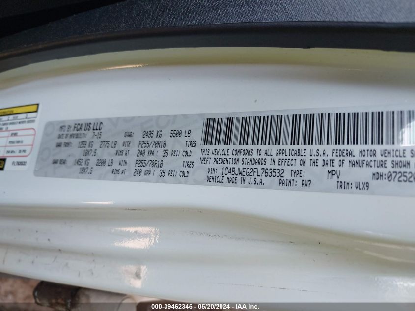 2015 Jeep Wrangler Unlimited Altitude VIN: 1C4BJWEG2FL763532 Lot: 39462345