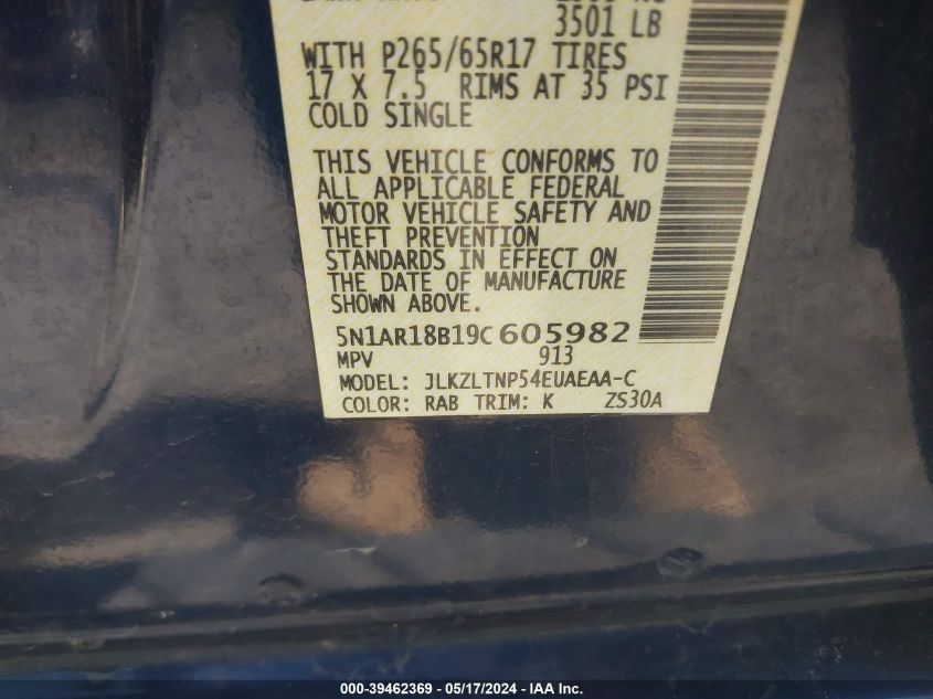 2009 Nissan Pathfinder Se VIN: 5N1AR18B19C605982 Lot: 39462369