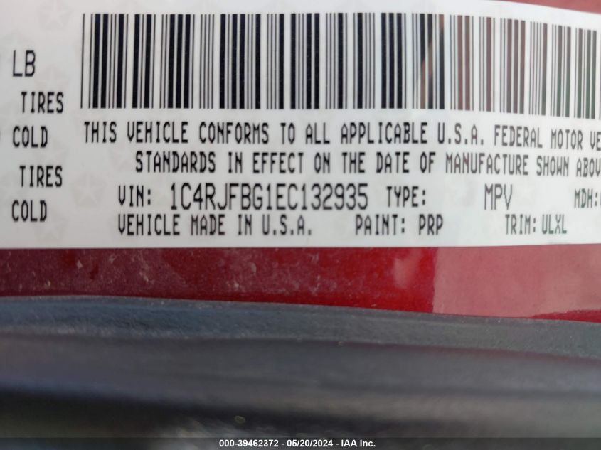 2014 Jeep Grand Cherokee Limited VIN: 1C4RJFBG1EC132935 Lot: 39462372