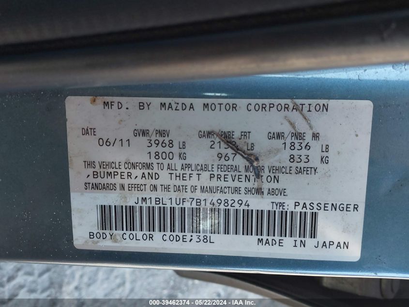 2011 Mazda Mazda3 I Sport VIN: JM1BL1UF7B1498294 Lot: 39462374