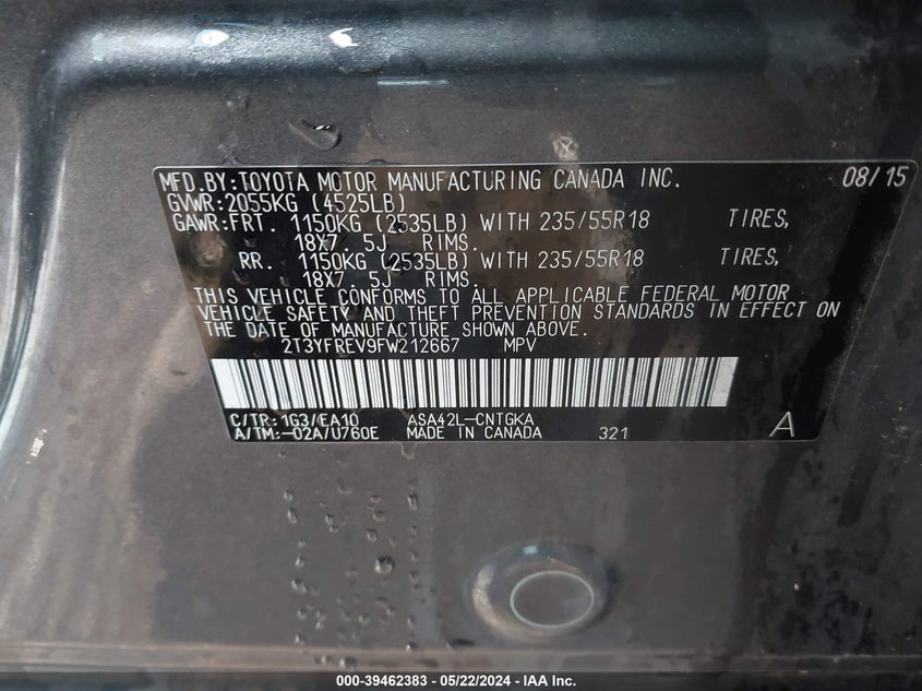 2015 TOYOTA RAV4 LIMITED - 2T3YFREV9FW212667