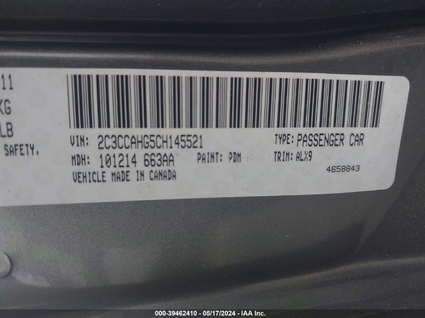 2012 Chrysler 300 Limited VIN: 2C3CCAHG5CH145521 Lot: 39462410