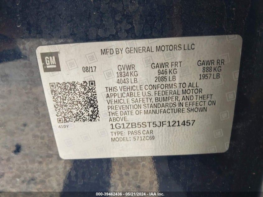 2018 Chevrolet Malibu 1Ls VIN: 1G1ZB5ST5JF121457 Lot: 39462436