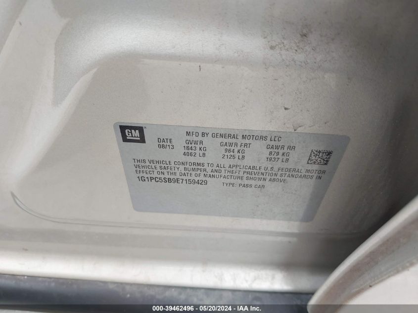 2014 Chevrolet Cruze 1Lt Auto VIN: 1G1PC5SB9E7159429 Lot: 39462496