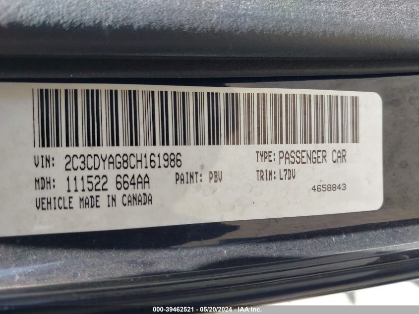 2012 Dodge Challenger Sxt VIN: 2C3CDYAG8CH161986 Lot: 39462521