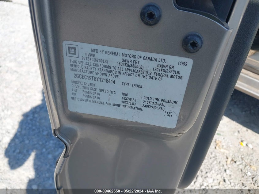 2000 Chevrolet Silverado 1500 Lt VIN: 2GCEC19T8Y1218414 Lot: 39462558