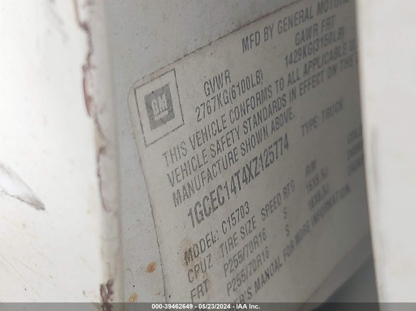 1999 Chevrolet Silverado 1500 VIN: 1GCEC14T4XZ125774 Lot: 39462649