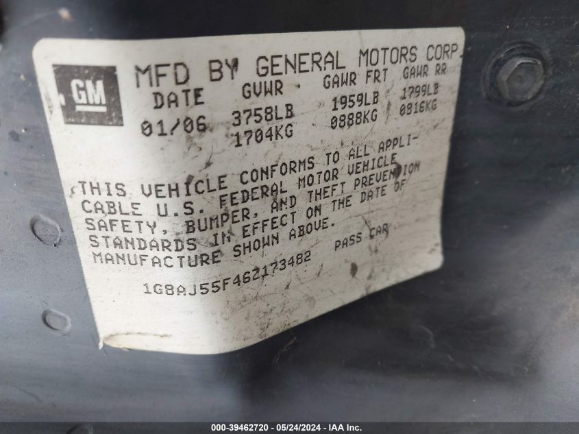 2006 Saturn Ion 2 VIN: 1G8AJ55F46Z173482 Lot: 39462720