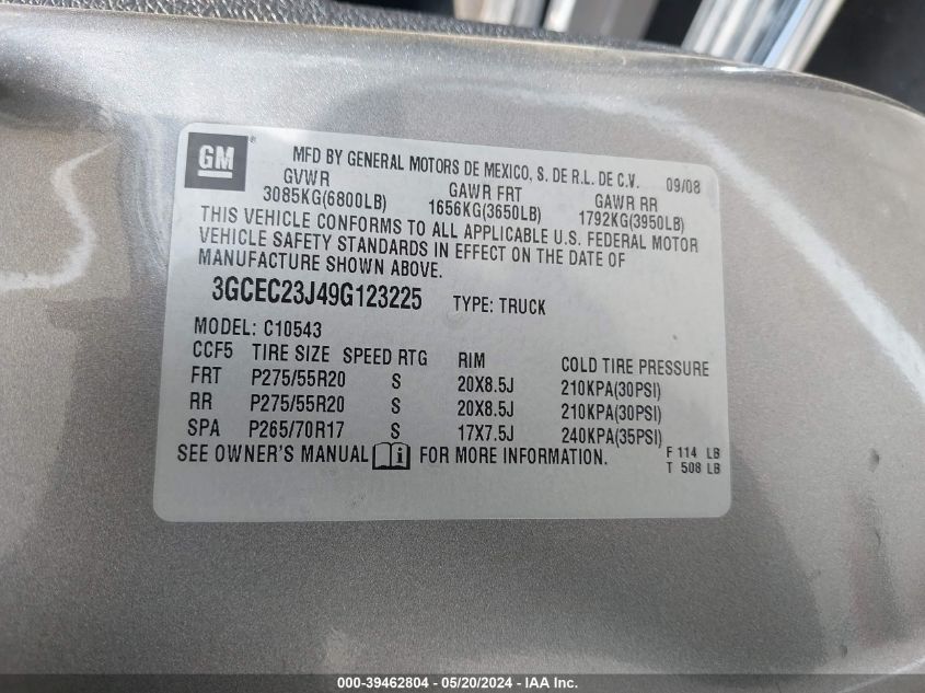 2009 Chevrolet Silverado 1500 Lt VIN: 3GCEC23J49G123225 Lot: 39462804