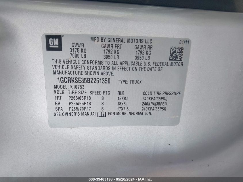 2011 Chevrolet Silverado 1500 Lt VIN: 1GCRKSE35BZ261350 Lot: 39463198