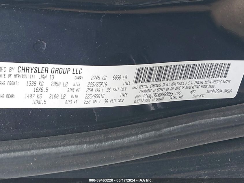 2013 Chrysler Town & Country Touring VIN: 2C4RC1BGXDR669855 Lot: 39463220