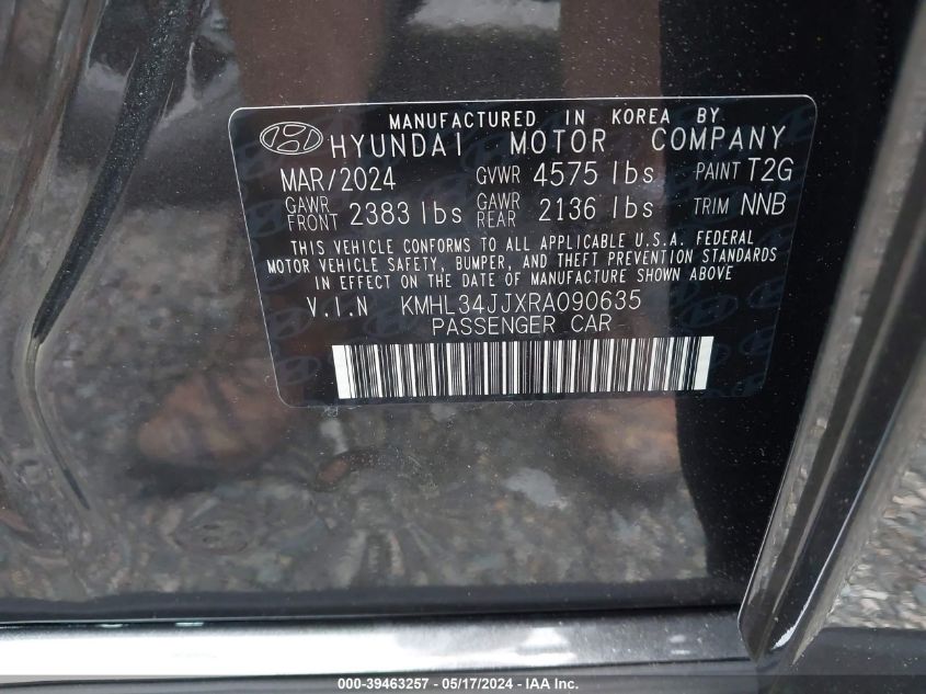 2024 Hyundai Sonata Hybrid Sel VIN: KMHL34JJXRA090635 Lot: 39463257