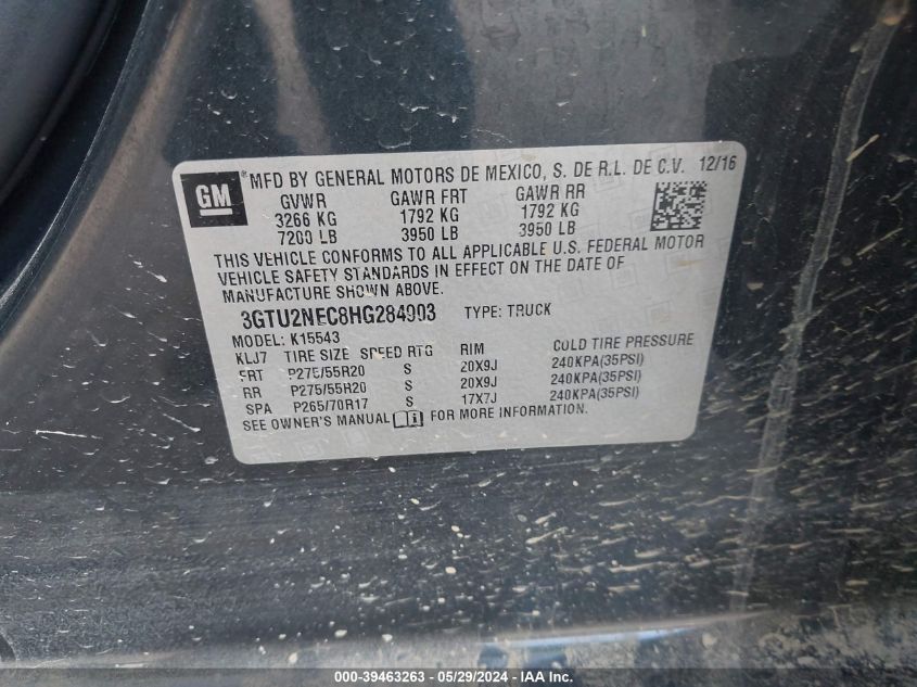 3GTU2NEC8HG284903 2017 GMC Sierra 1500 Slt