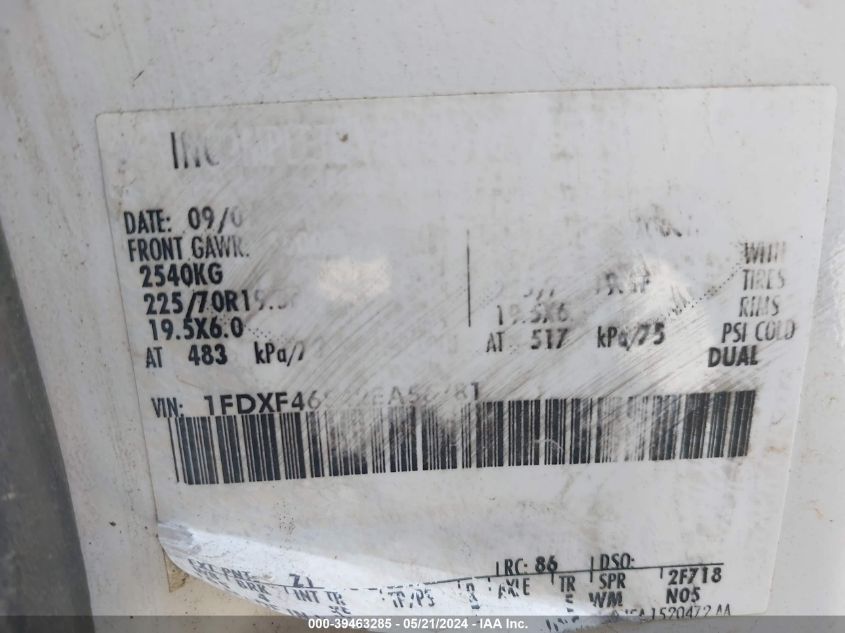 2002 Ford F-450 Xl/Xlt VIN: 1FDXF46S42EA56781 Lot: 39463285