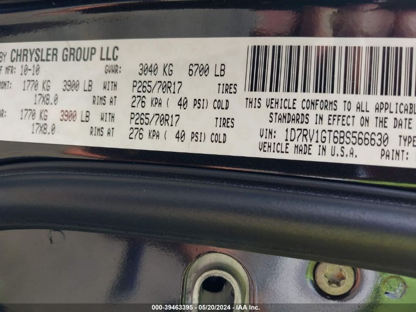 2011 Dodge Ram 1500 St VIN: 1D7RV1GT6BS566630 Lot: 39463395