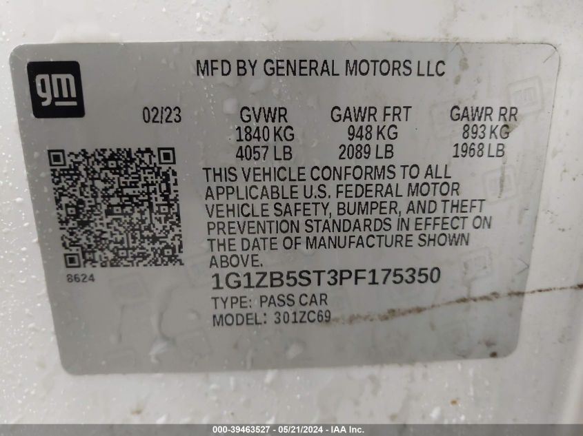VIN 1G1ZB5ST3PF175350 2023 CHEVROLET MALIBU FWD LS