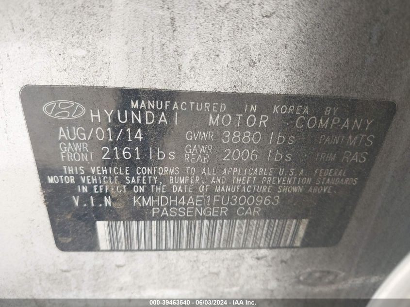 KMHDH4AE1FU300963 2015 Hyundai Elantra Se