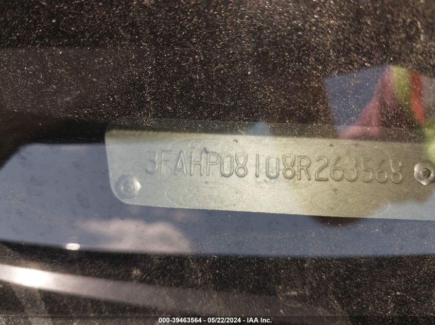 2008 Ford Fusion Sel VIN: 3FAHP08108R263568 Lot: 39463564