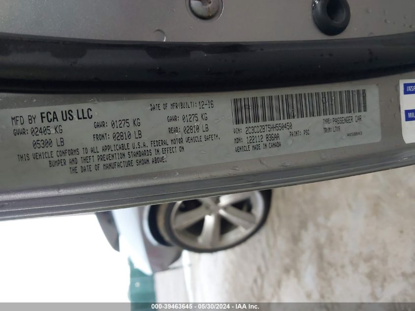 2017 Dodge Challenger R/T VIN: 2C3CDZBT5HH550450 Lot: 39463645