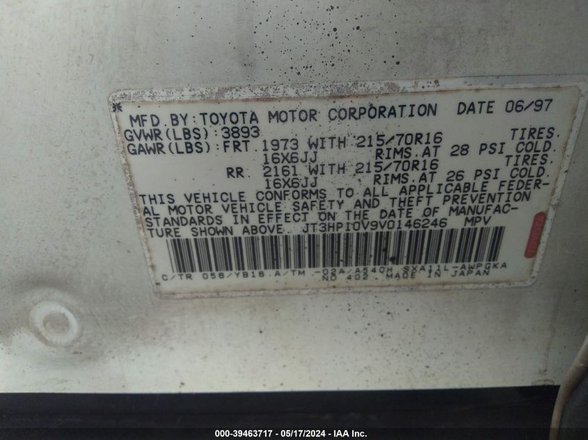 1997 Toyota Rav4 VIN: JT3HP10V9V0146246 Lot: 39463717